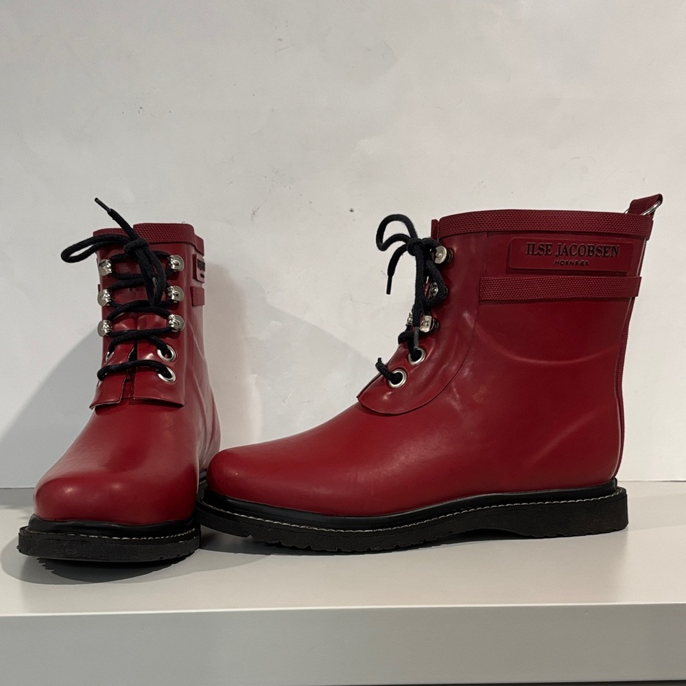 Ilse Jacobsen Cherry Lace-Up Rain Boots Fleece Lined Rubber RUB2 EU 38 - Picture 3 of 16
